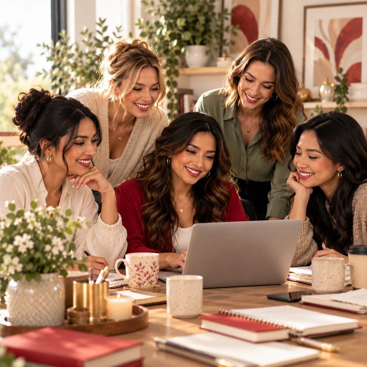 Women working together around a laptop in a welcoming workshop setting